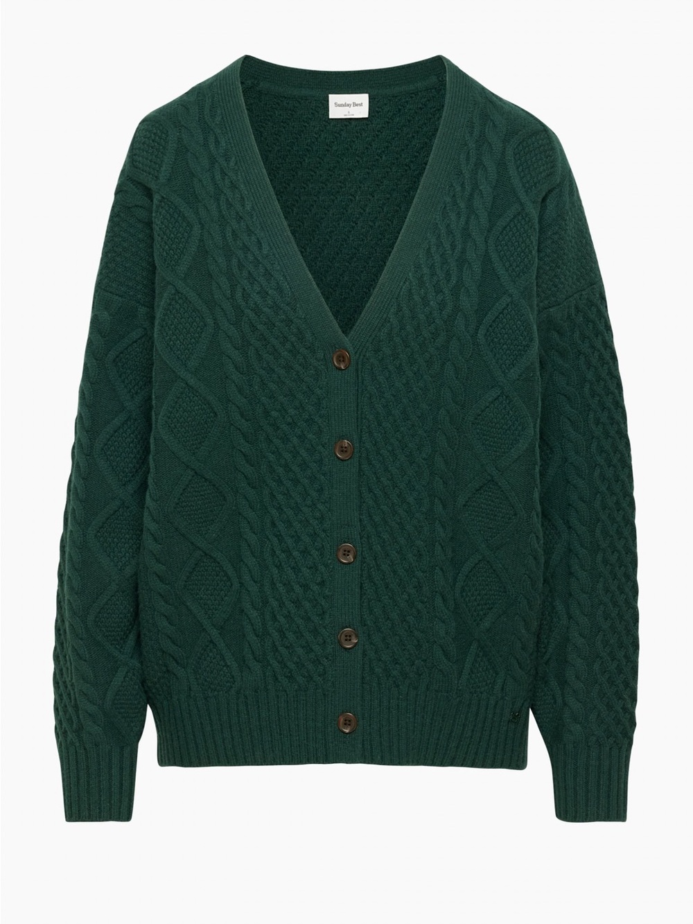 Sunday Best Dark Green Cable Knit Button Cardigan - Picture 3 of 12